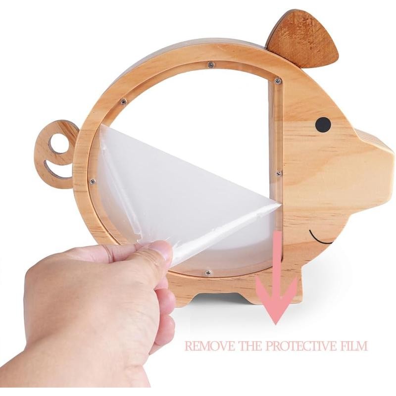 Wooden and Acrylic Piggy Bank - Double-Sided Transparent Acrylic Cute