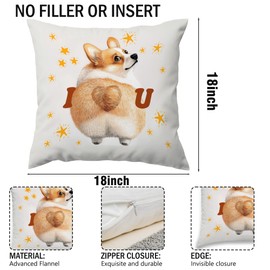 MNASAIOO Funny Corgi Dog I Love You Valentines Day Decorative Throw Pillow Covers, Cute Corgi Gifts for Dog Lovers Owners Couple Girlfriend, Cute Rustic Pillow Cases Decor for Couch Bedroom 18x18 in