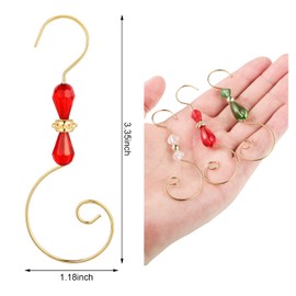 Christmas Ornament Hook Acrylic Wire Ornament Hook Christmas Acrylic Ornament Hook for Christmas Tree Ornament Hanger, Home Decor, 4 Styles (Gold Hook, Red, Green, Transparent Bead, 72)