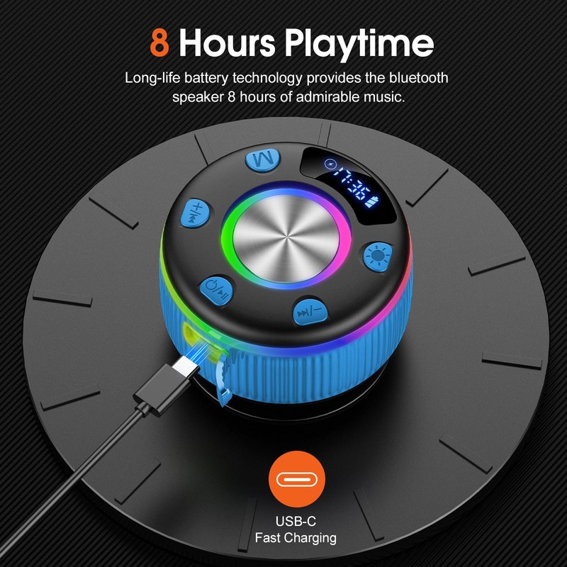 Bluetooth Shower Speaker, Portable Bluetooth Speaker Wireless with Time Display,