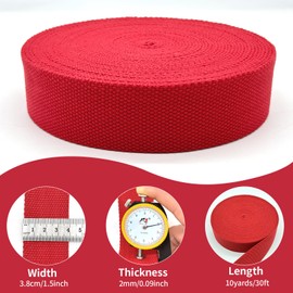 PQZKLDP - Correas de algodón pesado de 1.5 pulgadas, correas de tela liso de 10 yardas para manualidades, costura, asas de bolsa, cinturones (rojo, 11/2"-5 yardas)