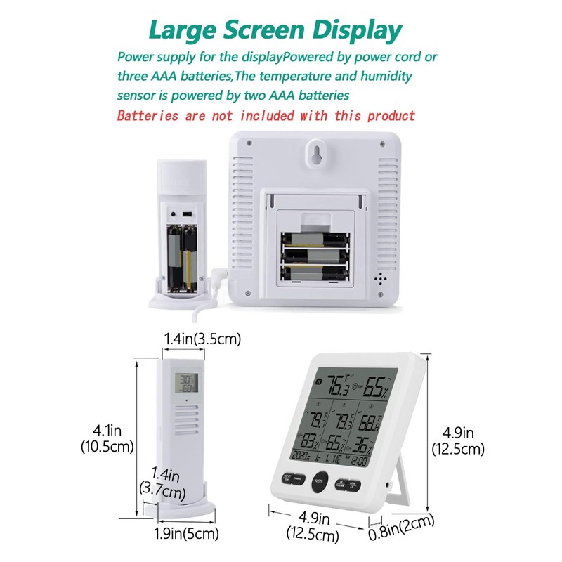 Timloon Indoor Outdoor Digital Thermometer Hygrometer with 3 Wireless Sensors,
