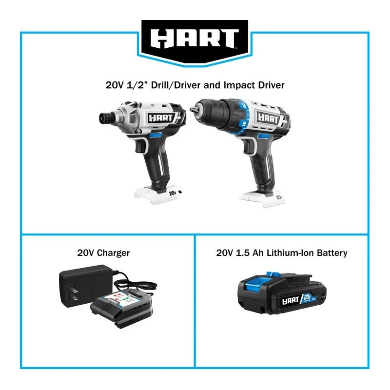 HART NEW HART 20-Volt Cordless 2-Piece 1/2-inch Drill and Impact