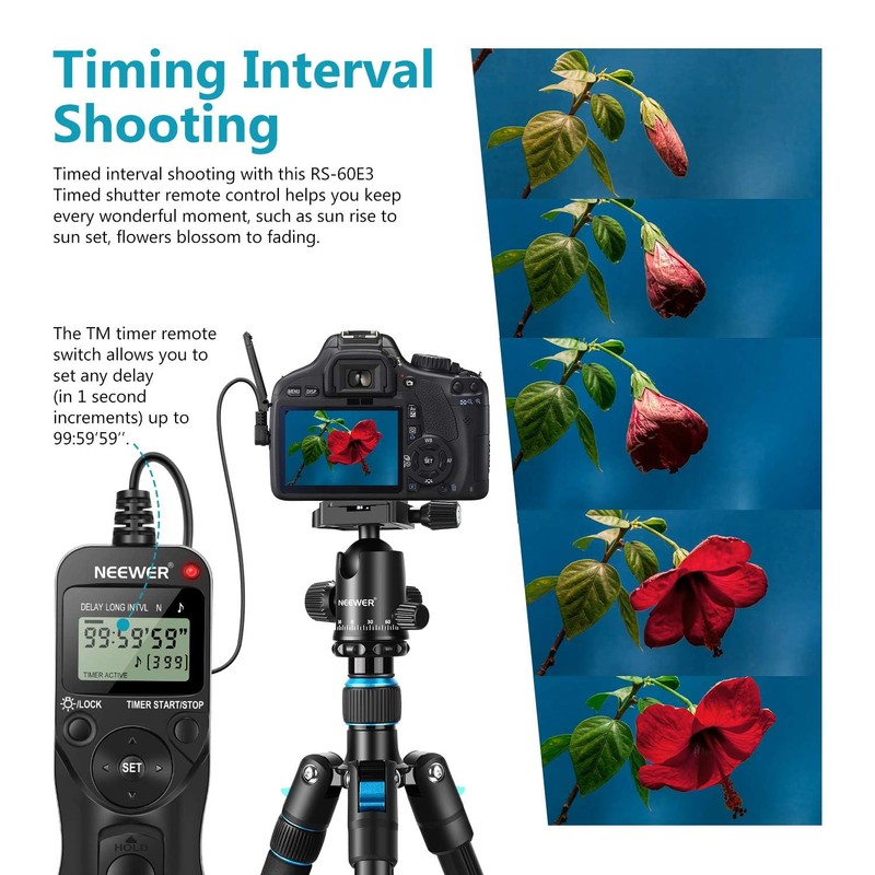 NEEWER LCD Timer Shutter Release Remote Control Cord RS-60E3 Replacement