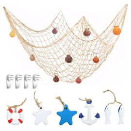 JGCJGG Fishing Net Decoration with Shells, Pack of 6 Sea Decoration, Attractive Maritime Decoration for Maritime Decor, Fishing Net Costume Room Decoration, Shells Decoration (100 x 200 cm)