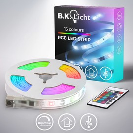 B.K.Licht - USB LED Strip 3 m with Remote Control, Colourful RGB, Dimmable, Strip, Room Decoration, Gaming, Strip, Light Strip, 300 x 0.2 x 1 cm, White, Indoor