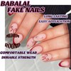 BABALAL Press on Nails Medium Round Fake Nails Red French