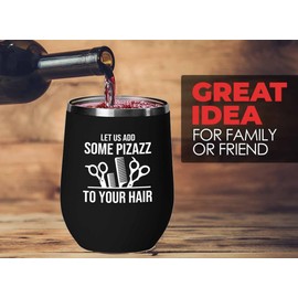 Flairy Land Hair Stylist Black Edition Wine Tumbler 12oz - Add Pizazz to Your Hair - Hair Stylist Gift Beautician Hairdresser Salon Barber Hairdo Cosmetoloist Scissors Blower