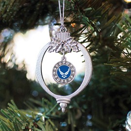 Inspired Silver - Air Force Symbol Silver Christmas Ornament - Circle Charm Christmas Tree Ornament with Cubic Zirconia - Holiday Hanging Decoration