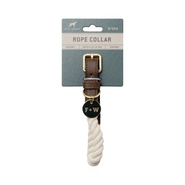 Field & Wander - Rope Dog Collar, w/Gold Engravable Name Tag, Adjustable, Extra Tough Material, Natural Cream Color, 100% Recyclable Packaging (Size: 17"-21")
