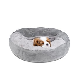 Pet Soft Small Dog Bed Cat Bed with Cover Cave - Round Calming Dog Beds Washable Cuddler Puppy Beds for Small, Medium Dogs and Cats (Grey, 24")
