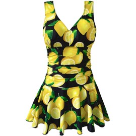 AONTUS Ladies Female Swimming Suits Wardrobe Women's Plus Size Swimsuits for Women Tummy Control One Piece Lemon 22-24