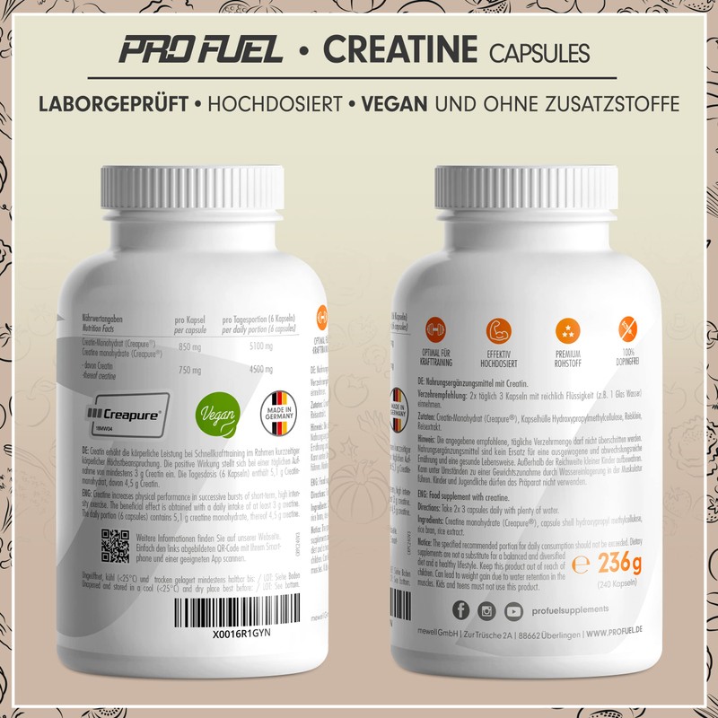 Creatine Capsules 2 x 240 with 850 mg Creapure® Creatine