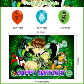 ELZEM Ben Birthday Party Decoration, 10 Party Photo Background 5 x 3 FT, 18 Pcs Blue Cartoon Balloons