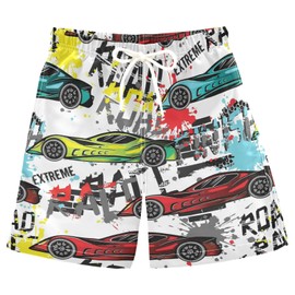 Dussdil Sport Cars Boy's Swim Trunks Kids Toddler Swim Board Shorts Boy Beach Swimwear Swimsuit Bathing Suits 4T