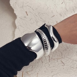 COLOYAN 3PCS Chunky Gold Cuff Bangle Bracelets For Women Teardrop Irregular Bangle Lightweigt Minimalist Open Silver Thick Gold Wrist Cuff Bracelet