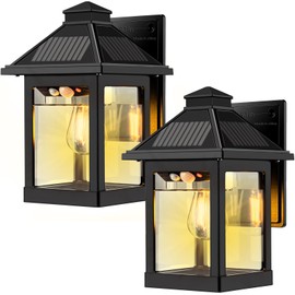 MOLEBIT Outdoor Solar Wall Lantern, LED Motion Sensor Security Light, 3 Modes, Dusk to Dawn, Black (2)