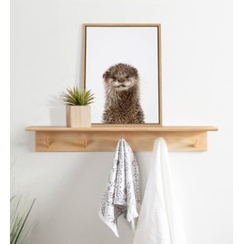 Kate and Laurel Sylvie Animal Studio Otter Framed Canvas Wall Art by Amy Peterson Art Studio, 18x24 Natural, Modern Animal Portrait Art for Wall
