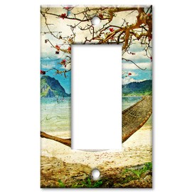Art Plates 1 Gang Decora - GFCI Decorative Metal Wall Plate - Hammock by the Beach - (Made in USA)