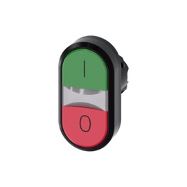 Siemens 3SU10003AB420AK0 Twin Pushbutton, Green, Red, Plastic, IP66, IP67, IP69K Protection Rating, Black Plastic, 22mm, Green/Red