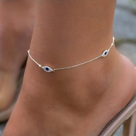 LEXODY Silver/Gold Anklets for Women, Sterling Silver Evil Eye Ankle Bracelets for Women Trendy Dainty Waterproof Anklets Set Adjustable Layered Anklet Bracelets for Women Silver Jewelry Gift