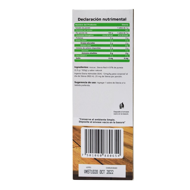 Endulzante Stevia 100 SOB 1G. Vidanat