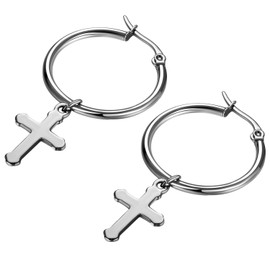 2pcs 25MM Stainless Steel Mens Womens Top Clip On Hoop Cross Pendant Earrings,Hypoallergenic…