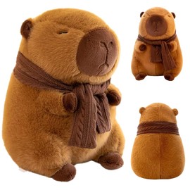 SKIKHN Capybara Plush Toy, 25 cm Cute Capybara Cuddly Toy with Scarf, Simulation Capybara Plush Toy, Kawaii Plush Toy Cuddly Tie for Children, Cute Capybara Plushies Gift for Children