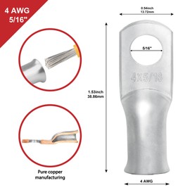 10pcs Sanuke 4 AWG - 5/16" Tinned Copper Wire Lugs Ring Terminals, Marine Grade Battery Cable Ends with 3:1 Dual Wall Adhesive Heat Shrink Tubing