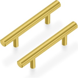 Estmoon 30 Pack Brushed Brass Cabinet Handles Gold 3 Inch Hole Center Cabinet Pulls Stainless Steel Drawer Handles Kitchen Cabinet Hardware Pulls for Cabinets and Drawers - 5" Length, 3" Hole Center