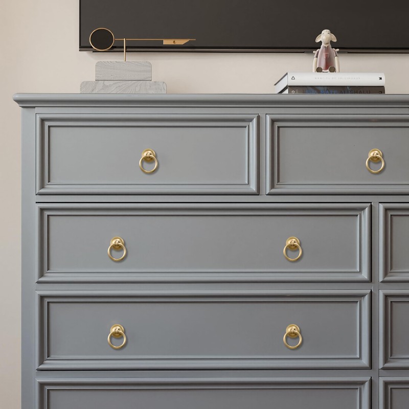 RZDEAL 8 Pack Solid Brass Cabinet Pulls Ring Drawer Pulls,