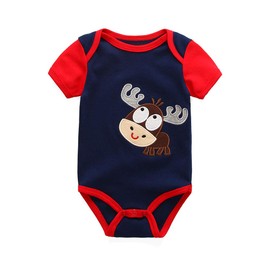 Kiddiezoom Baby Boys Pack of 3 Short-Sleeved Bodysuit Organic Onesies, Pack of 3 deer / print / striped