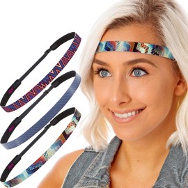 Hipsy Women's Adjustable Non Slip Skinny Casual Fashion Style Hairband Headband 3-pack (Patchwork Multi 3pk)