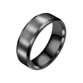 Titanium Steel Matte Black Ring Wedding Engagement Anniversary (Black, 9)