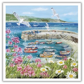 Birthday/Blank Greeting Card For Her - Female - Seaside and Flowers - Artistic Coastal Design - Lucy Grossmith Illustration - General Card Suitable for Any Occasion - Made in the UK - Eco-Friendly