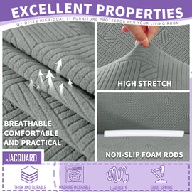 2025 Striped Chair Covers 2 Piece, Stretch Chair Slipcover with Arms for Living Room, Anti-Slip Armchair Cover with Bottom Ties, Thick Durable Washable, Soft Cozy Protector (31"-46", Light Grey)