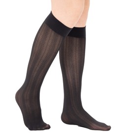 Verdancy Women’s 2 Packs Trouser Socks Knee Highs Jacquard Patterned 40D Ultra Stretchable Plus Size Semi Sheer Opaque (Black-1)