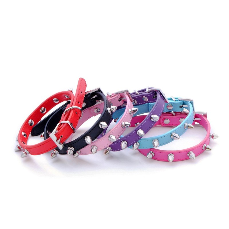 Pimaodog Spiked Studded Leather Dog Collar Mushrooms Rivets Cat Collar