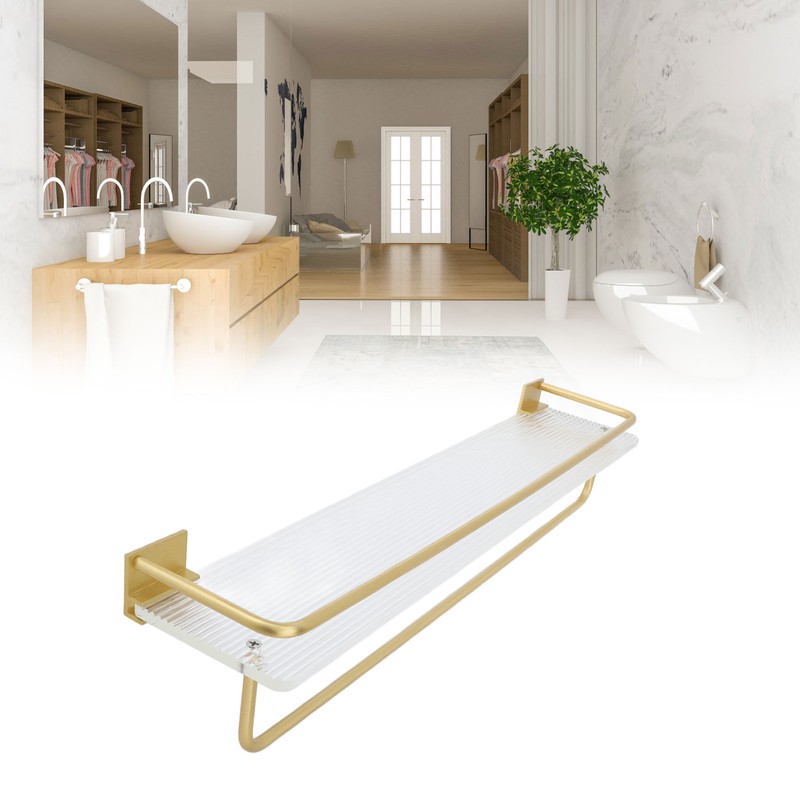 50cm Shower Caddy Wall Mount Shelf with Towel Hanger Acrylic