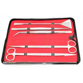 Aquarium Cleaning Tools - 5pcs Aquascaping Set - Curved + Straight Scissors 12", Curved + Straight Forceps 12", Double Ended Spatula 12"- German Stainless Steel