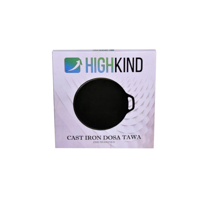 Highkind Cast Iron Dosa Tawa 12 inches Single Handle Pre-Seasoned,