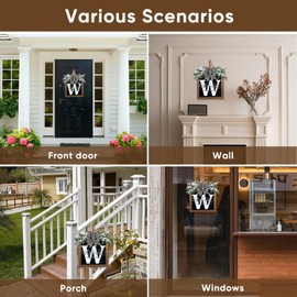 Ultra Large 14'' Last Name All Year Round Front Door Wreath with 26 Initial Letter Welcome Sign All Seasons Eucalyptus Garland and Bow Wreaths for Front Door Porch Farmhouse Decoration(W)