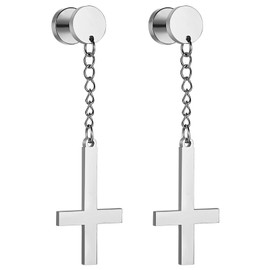 Cupimatch Gothic Inverted Cross Earrings: Stainless Steel Cross Earrings for Men Women Religious Jewelry Gift for Mothers Day