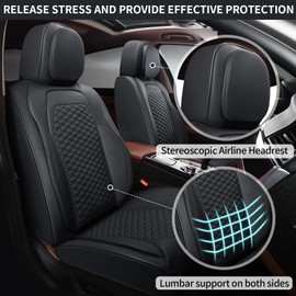 truckerset Car Seat Covers Full Set Leather Seat Covers Automotive Seat Covers Universal Car Seat Cover for Most Cars Black
