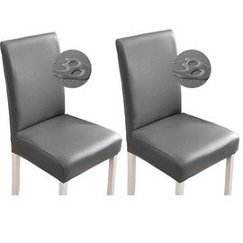 Bestenrose Chair Covers 2/1 PU Leather Chair Cover Waterproof Stretch Dining Room Chair Cover Stretch Chair Cover Universal Chair Covers Home Office Restaurant (Pack of 2, Grey)