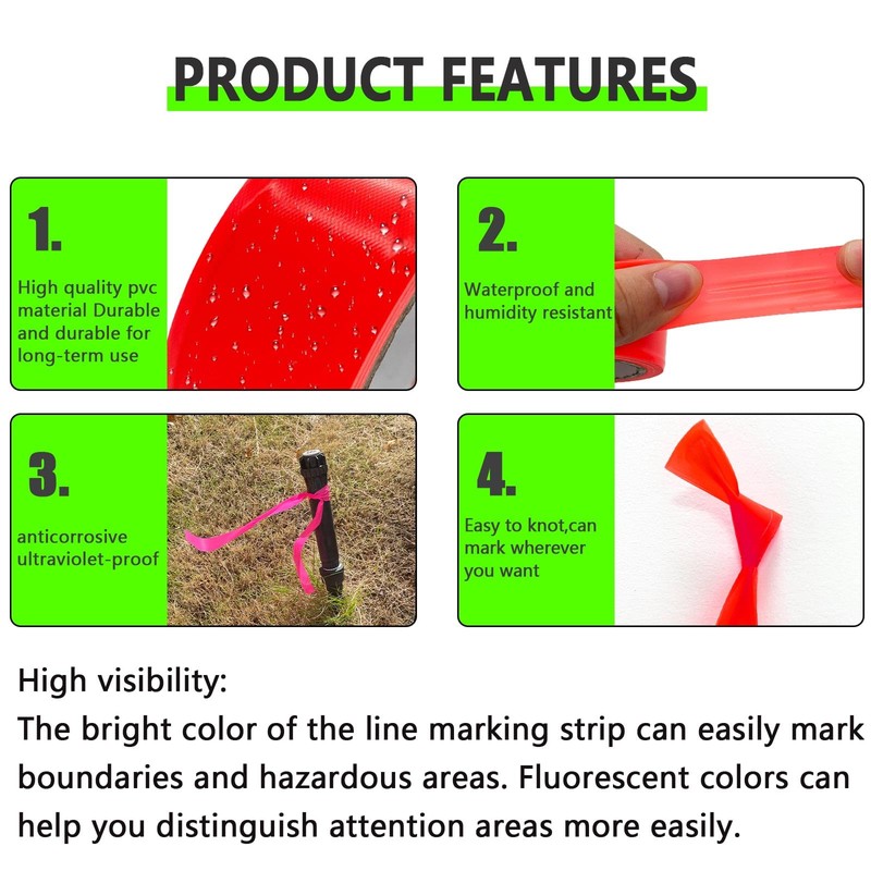 Hubaow 6 Pack Green Flagging Tape, Non-Adhesive Plastic Ribbon Neon