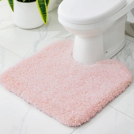 Disolla Toilet Mat 22x24 Pink - Non Slip Fluffy U-Shaped Contour Rug, Ultra-Soft Plush Toilet Floor Mat, Absorbent & Machine Washable