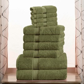 Superior Egyptian Cotton Pile 10 Piece Towel Set, Includes 2 Bath, 4 Hand, 4 Face Towels/Washcloths, Ultra Soft Luxury Towels, Thick Plush Essentials, Guest Bath, Spa, Hotel Bathroom, Forest Green