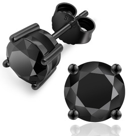 KRKC&CO Black Moissanite Stud Earrings, S925 Silver Earrings Black Tone Plated 3CT, Brilliant Cut Big 4-Prong Diamond Earring, Simple Earrings for Men(1.5ct Each | 3.0ct ctw)