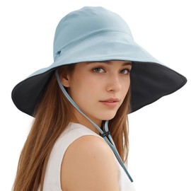 Sukeen Women's Sun Hat Reversible Fishing Hat with Wide Brim, UV Protection, Foldable Outdoor Hat with Rolled Hem, Suitable for Beach, Garden, Hiking, Black / Light Blue
